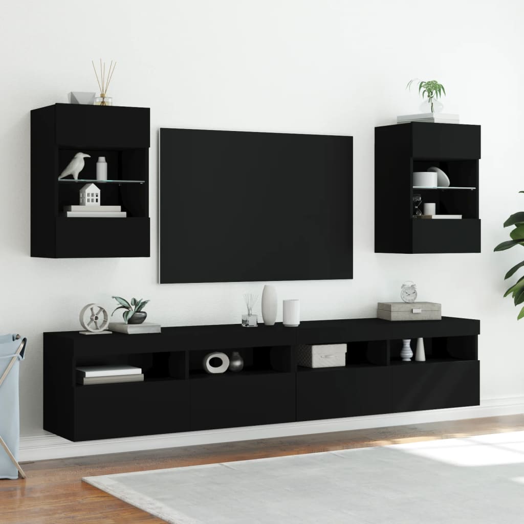 Mobile TV a Parete con Luci LED Nero 40x30x60,5 cm 837080