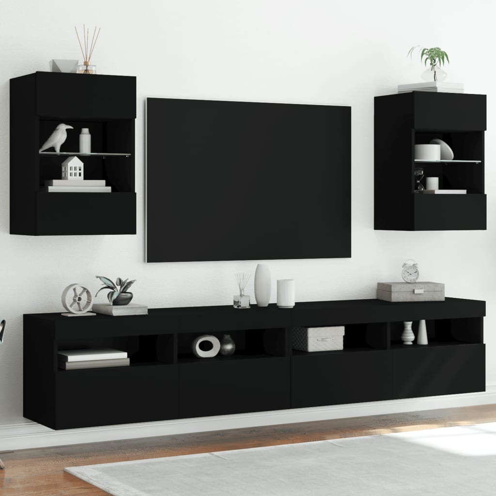 Mobili TV a Parete con Luci LED 2pz Neri 40x30x60,5 cm 837081