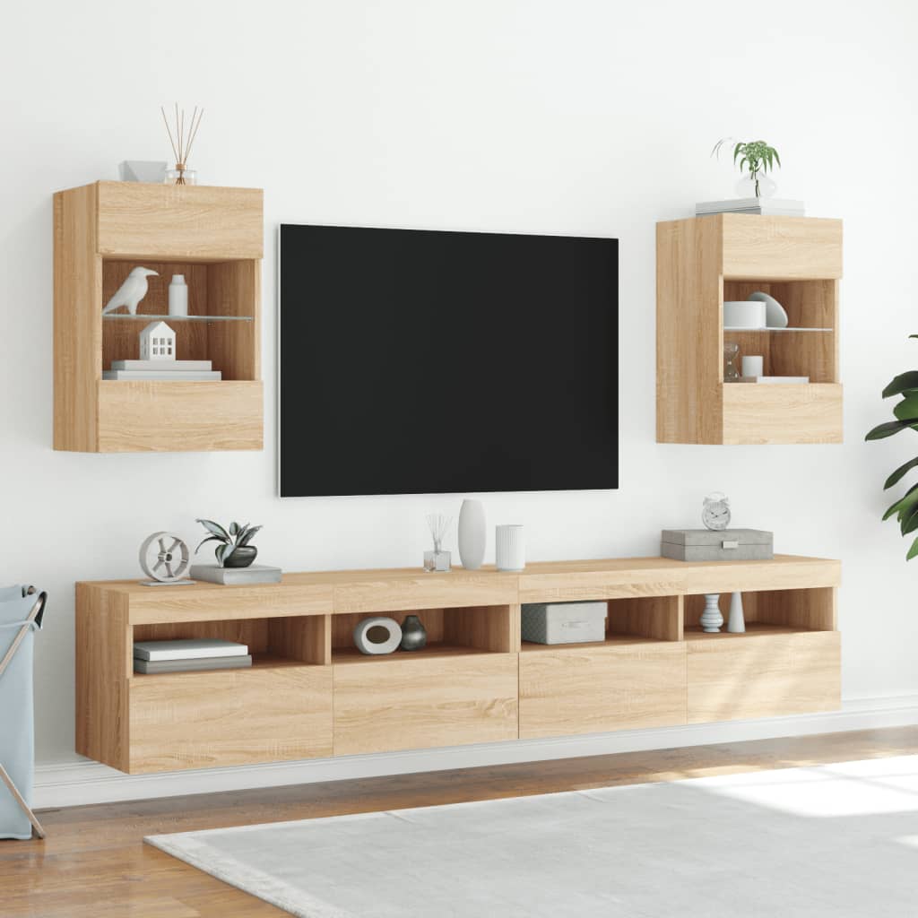 Mobile TV a Parete con Luci LED Rovere Sonoma 40x30x60,5 cm 837082