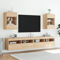 Mobile TV a Parete con Luci LED Rovere Sonoma 40x30x60,5 cm 837082