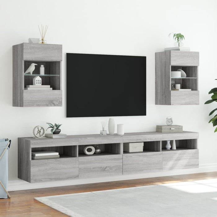 Mobile TV a Parete con Luci LED Grigio Sonoma 40x30x60,5 cm 837088