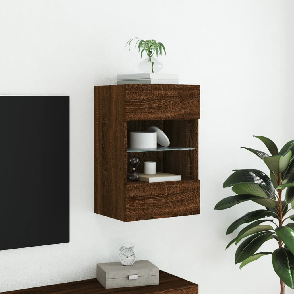 Mobile TV a Parete con Luci LED Rovere Marrone 40x30x60,5 cm 837090