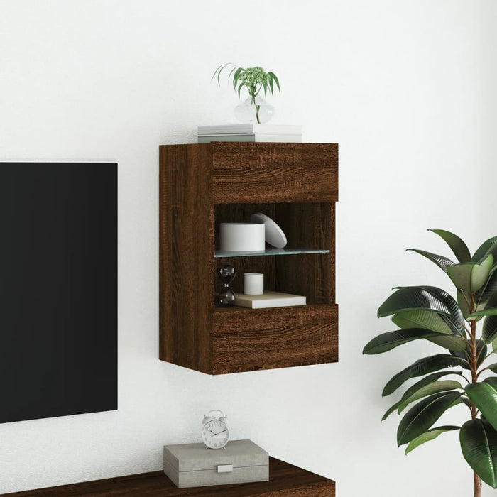 Mobile TV a Parete con Luci LED Rovere Marrone 40x30x60,5 cm 837090