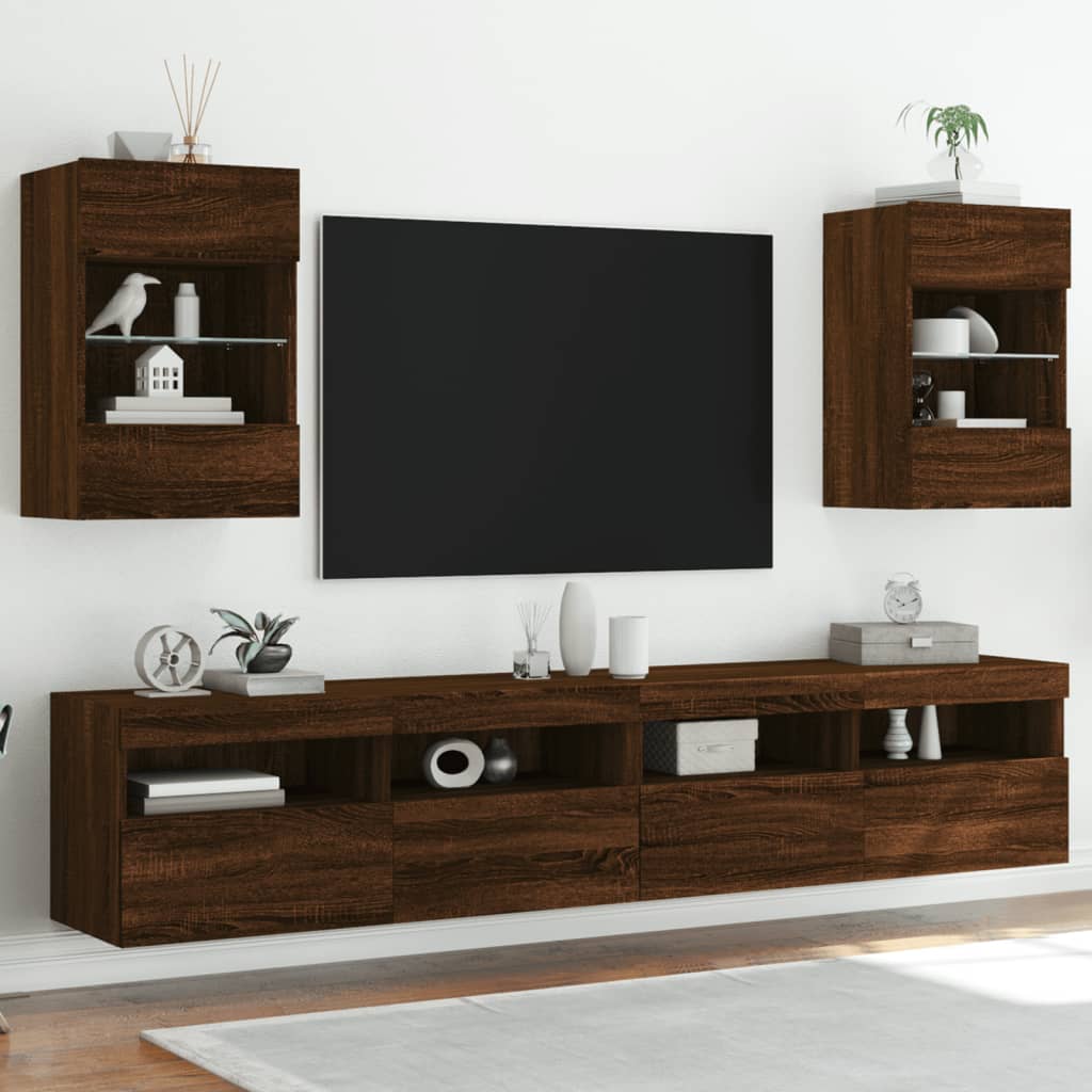 Mobile TV a Parete con Luci LED Rovere Marrone 40x30x60,5 cm 837090