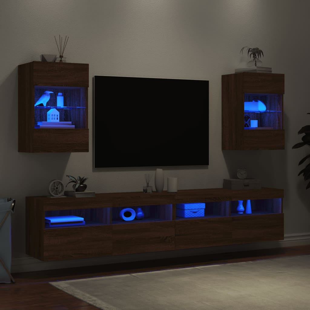 Mobili TV a Parete con Luci LED 2pz Rovere Marrone 40x30x60,5cm 837091