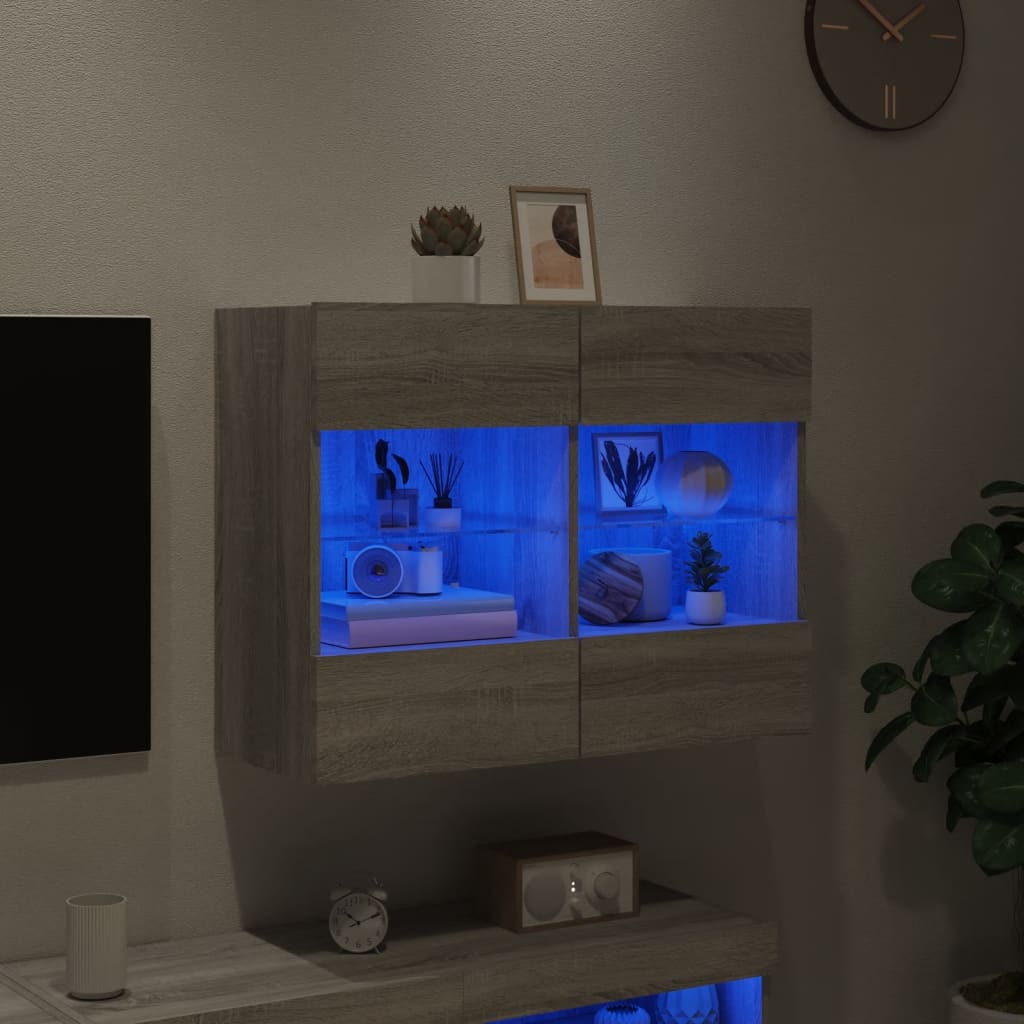 Mobile TV a Parete con Luci LED Grigio Sonoma 78,5x30x60,5 cm 837104