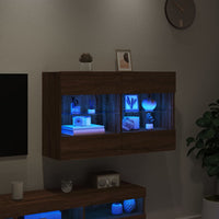 Mobile TV a Parete con Luci LED Rovere Marrone 98,5x30x60,5 cm 837112