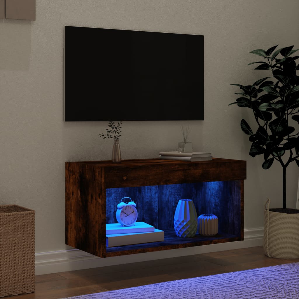 Mobile Porta TV con Luci LED Rovere Fumo 60x30x30 cm 837135