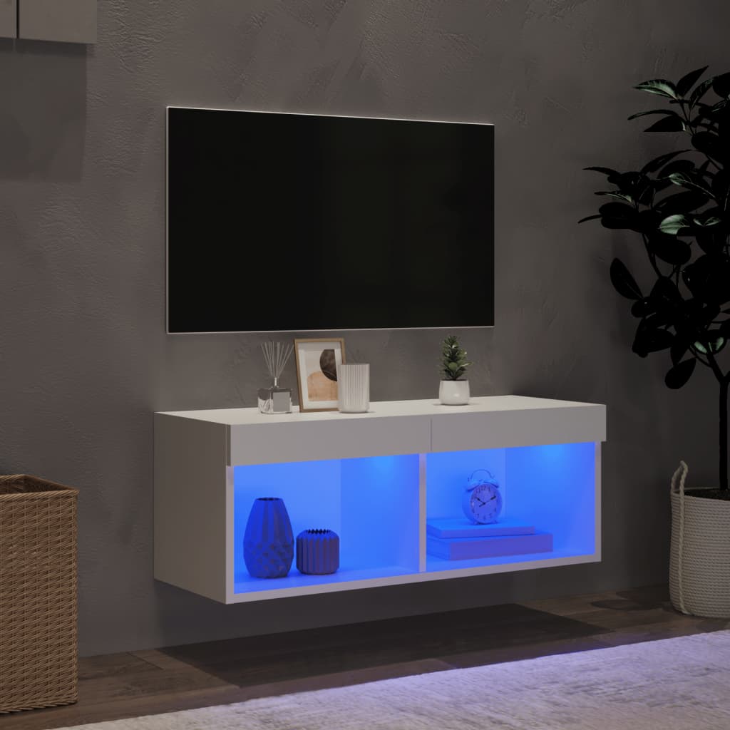 Mobile Porta TV con Luci LED Bianco 80x30x30 cm 837141