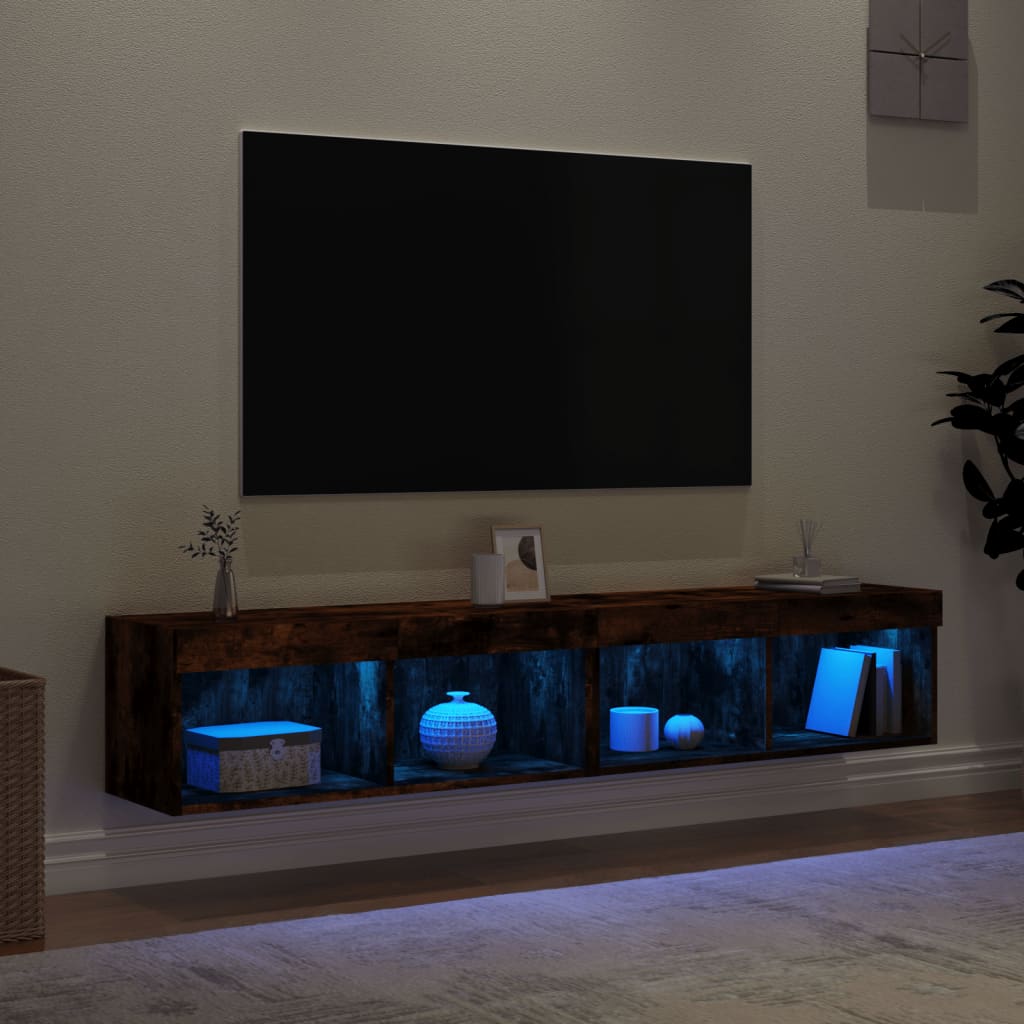 Mobili Porta TV con Luci LED 2 pz Rovere Fumo 80x30x30 cm 837150