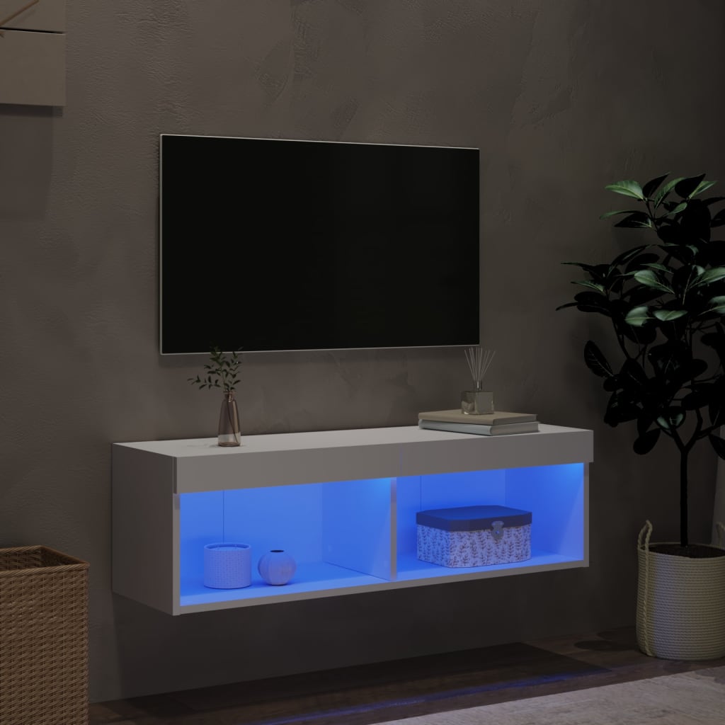 Mobile Porta TV con Luci LED Bianco 100x30x30 cm 837155