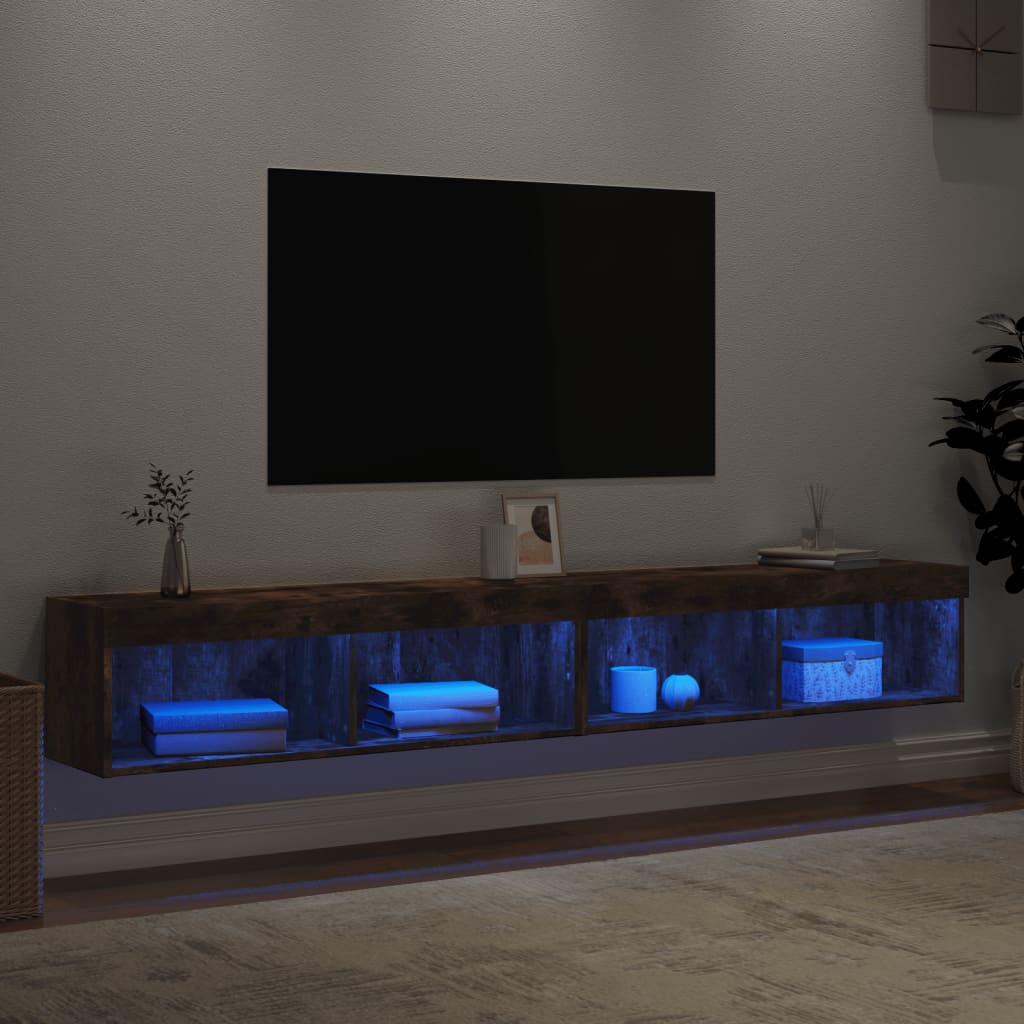 Mobili Porta TV con Luci LED 2 pz Rovere Fumo 100x30x30 cm 837164