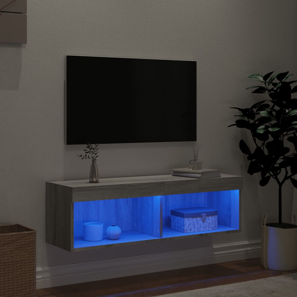 Mobile Porta TV con Luci LED Grigio Sonoma 100x30x30 cm 837165