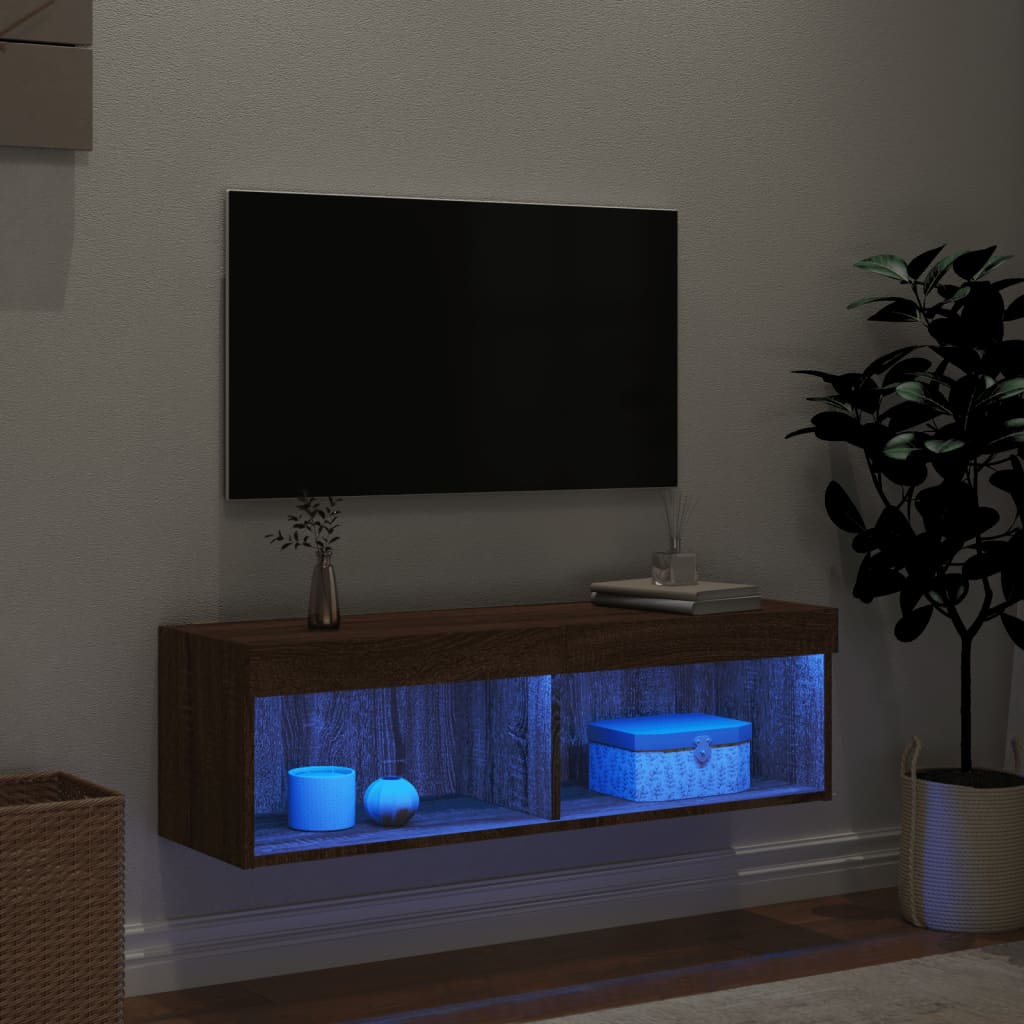 Mobile Porta TV con Luci LED Rovere Marrone 100x30x30 cmcod mxl 86149