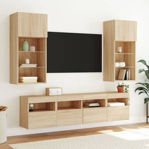 Mobile TV a Parete con Luci LED Rovere Sonoma 40x30x40 cm 837173