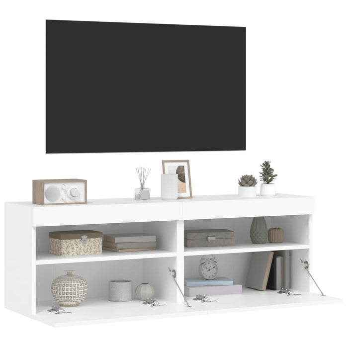 Mobili TV a Parete con Luci LED 2pz Bianchi 60x30x40 cm 837184