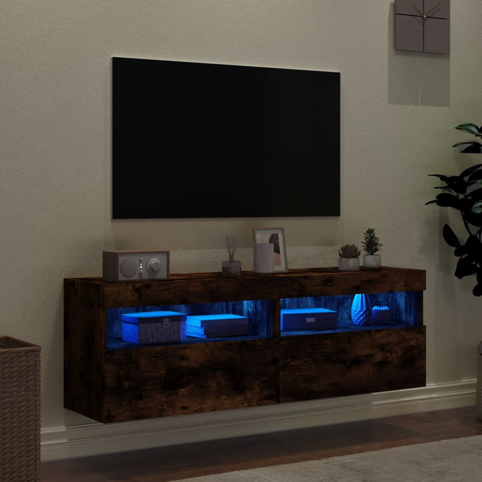 Mobili TV a Parete con Luci LED 2pz Rovere Fumo 60x30x40 cm 837192