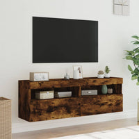 Mobili TV a Parete con Luci LED 2pz Rovere Fumo 60x30x40 cm 837192