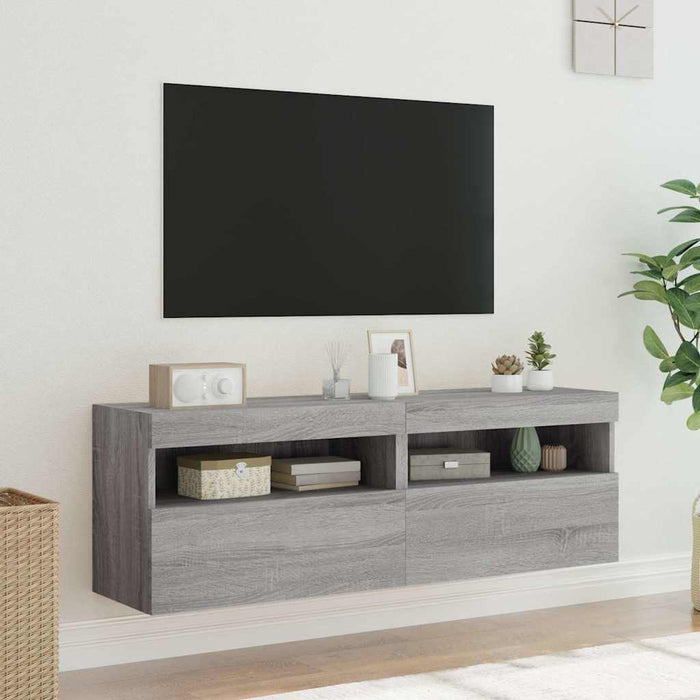 Mobili TV a Parete con Luci LED 2pz Grigio Sonoma 60x30x40 cm 837194