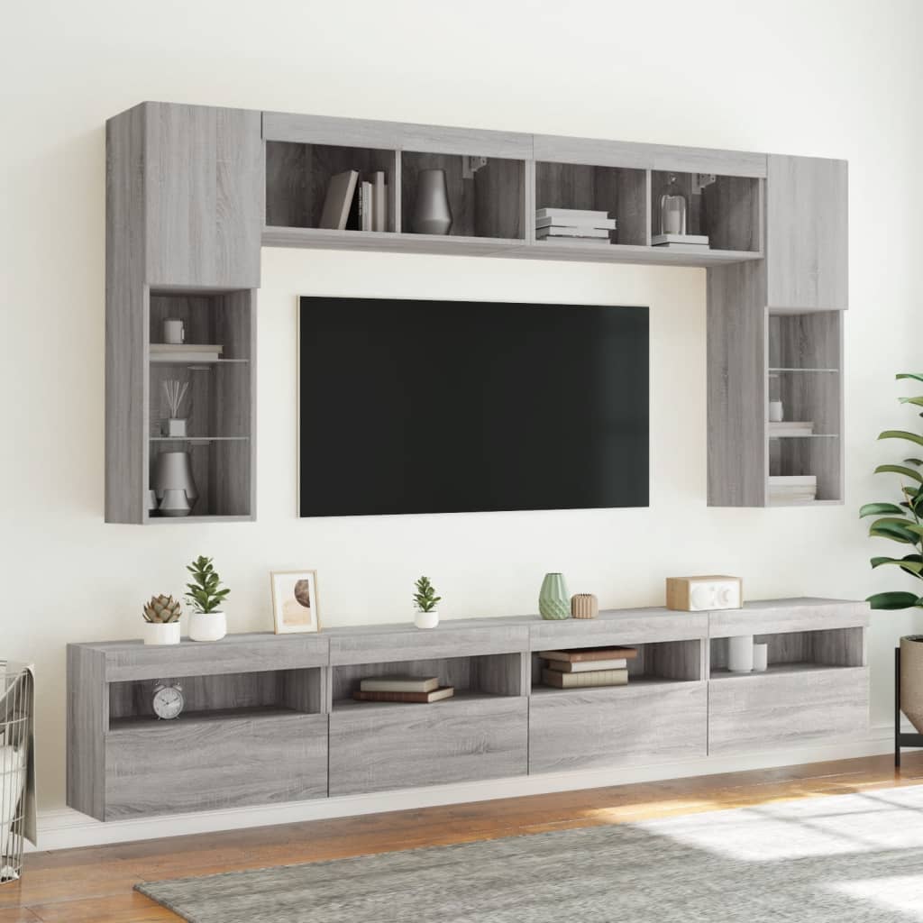 Mobili TV a Parete con Luci LED 2pz Grigio Sonoma 60x30x40 cm 837194