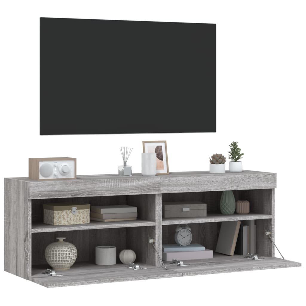 Mobili TV a Parete con Luci LED 2pz Grigio Sonoma 60x30x40 cm 837194