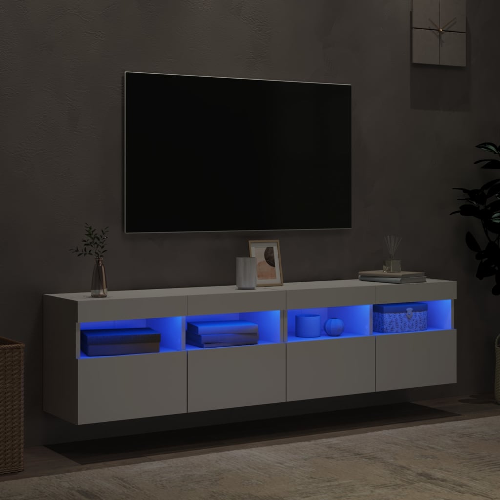 Mobili TV a Parete con Luci LED 2pz Bianchi 80x30x40 cm 837198