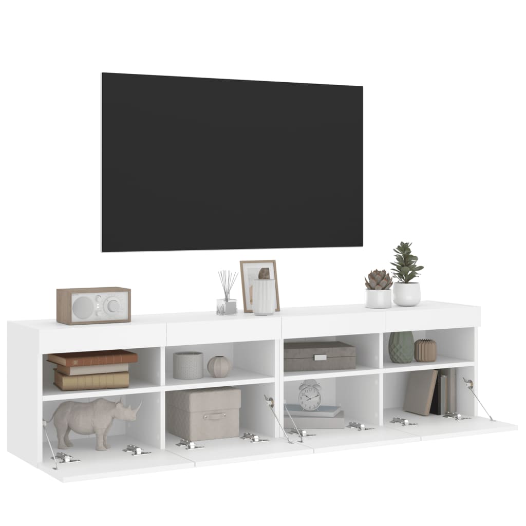 Mobili TV a Parete con Luci LED 2pz Bianchi 80x30x40 cm 837198