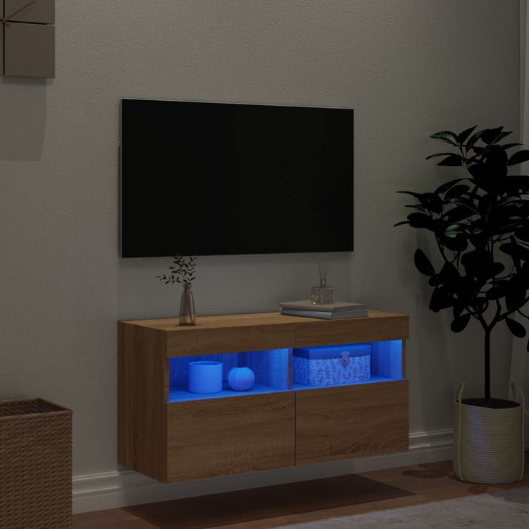 Mobile TV a Parete con Luci LED Rovere Sonoma 80x30x40 cm 837201