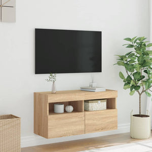 Mobile TV a Parete con Luci LED Rovere Sonoma 80x30x40 cm 837201