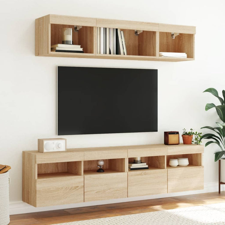 Mobile TV a Parete con Luci LED Rovere Sonoma 80x30x40 cm 837201