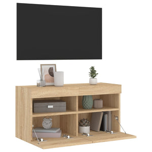 Mobile TV a Parete con Luci LED Rovere Sonoma 80x30x40 cm 837201