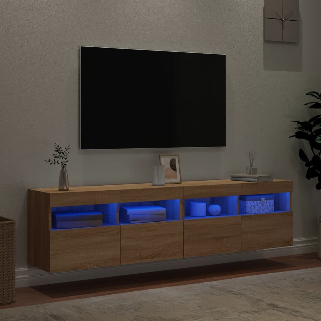 Mobili TV a Parete con Luci LED 2pz Rovere Sonoma 80x30x40 cm 837202