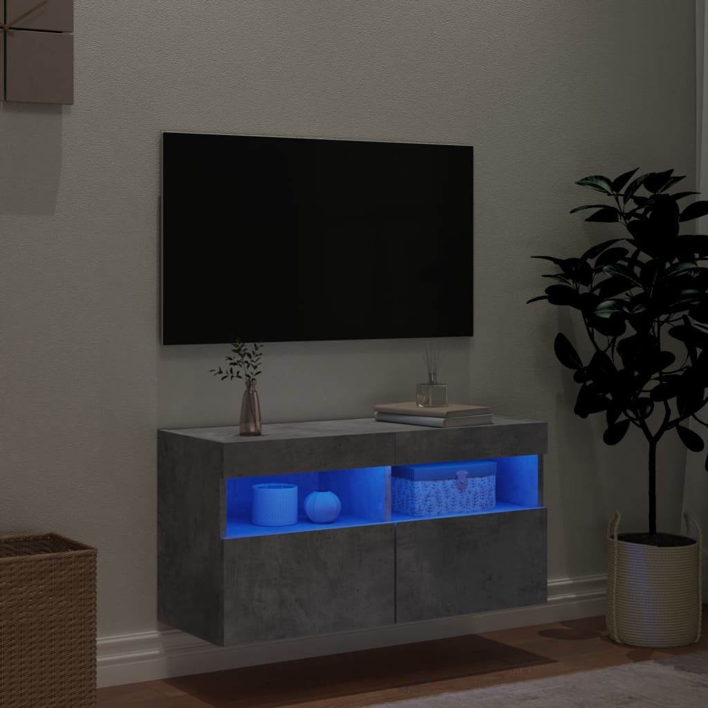 Mobile TV a Parete con Luci LED Grigio Cemento 80x30x40 cm 837203