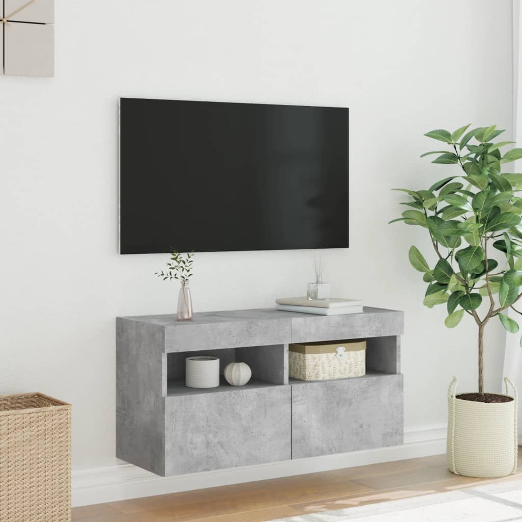 Mobile TV a Parete con Luci LED Grigio Cemento 80x30x40 cm 837203