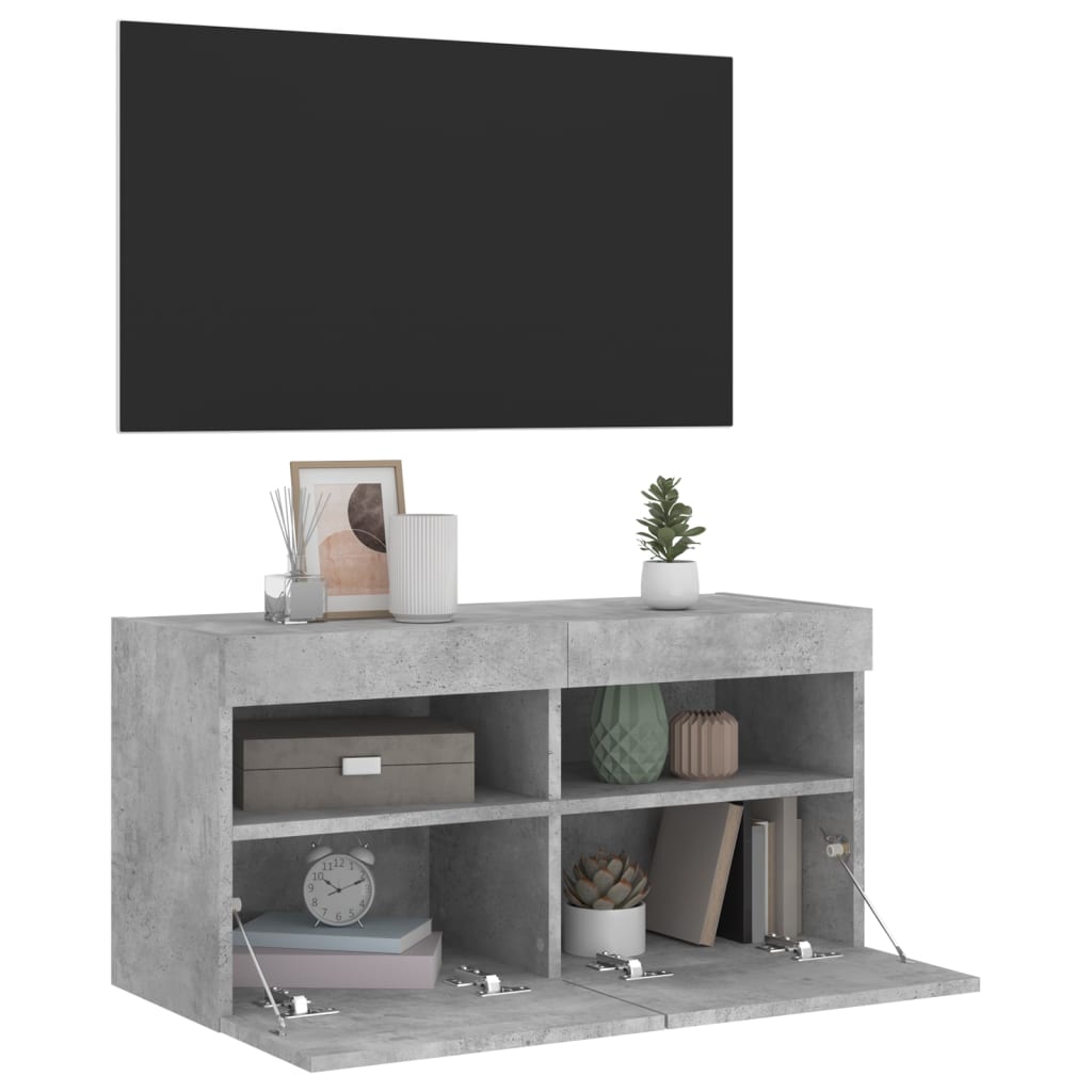 Mobile TV a Parete con Luci LED Grigio Cemento 80x30x40 cm 837203