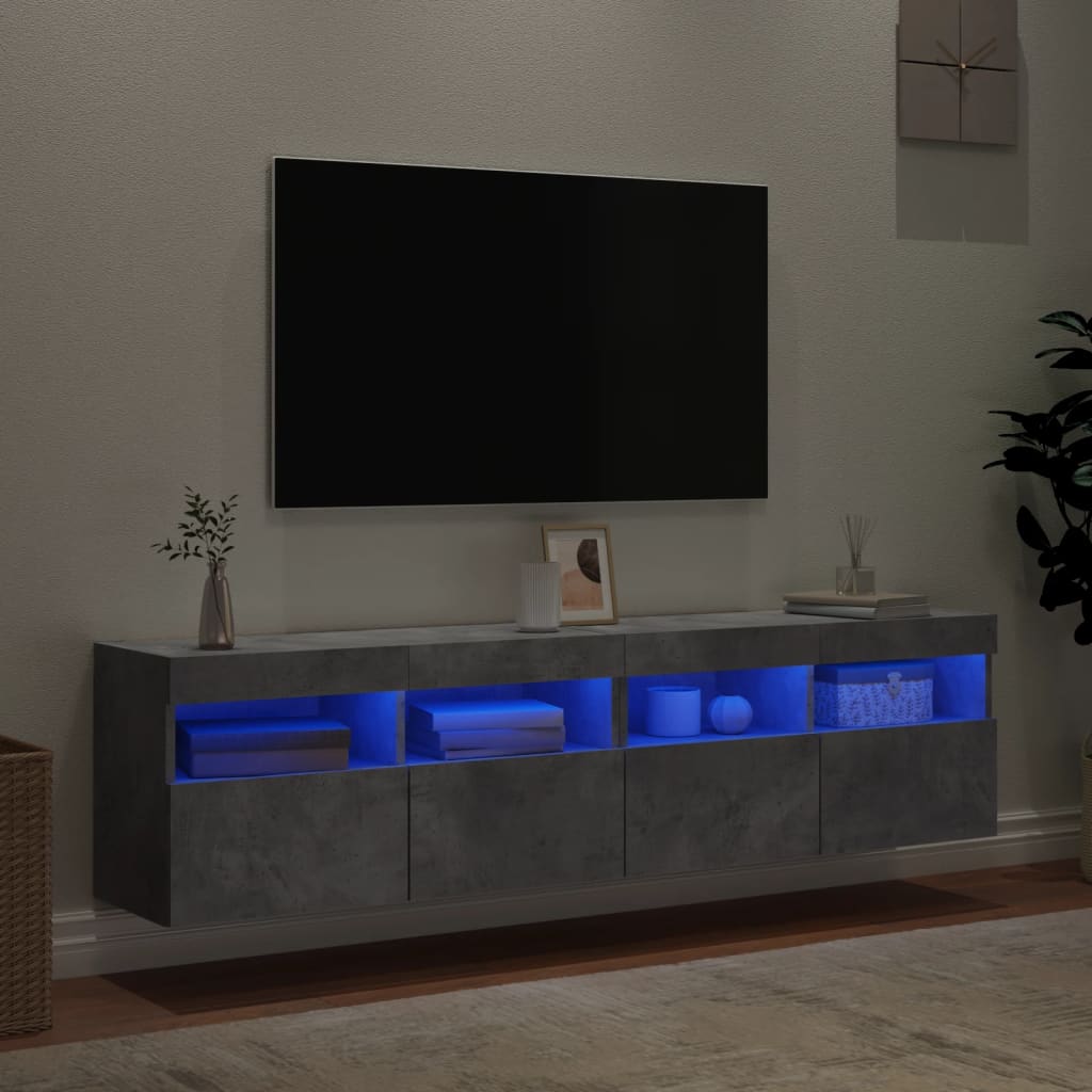 Mobili TV a Parete con Luci LED 2pz Grigio Cemento 80x30x40cm 837204