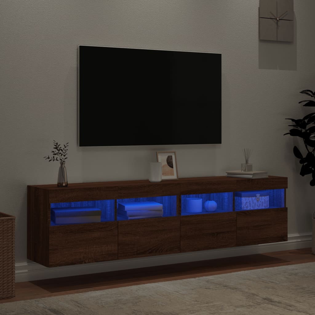 Mobili TV a Parete con Luci LED 2pz Rovere Marrone 80x30x40 cm 837210