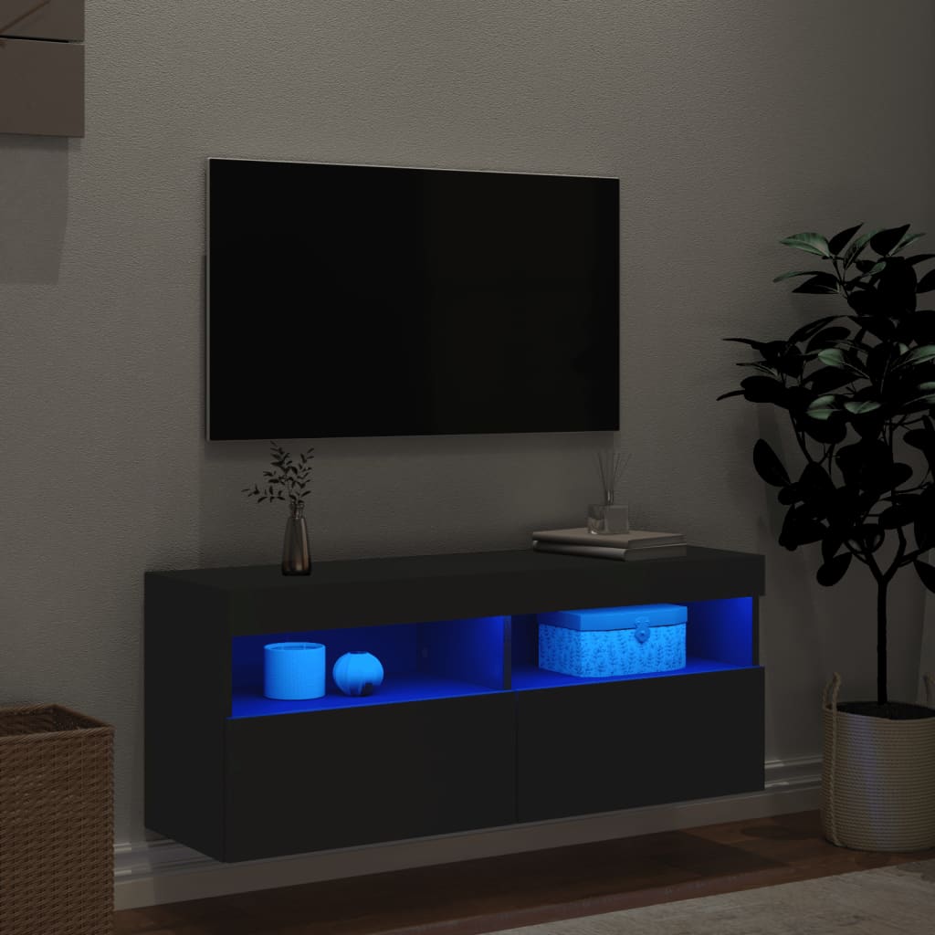 Mobile TV a Parete con Luci LED Nero 100x30x40 cm 837212