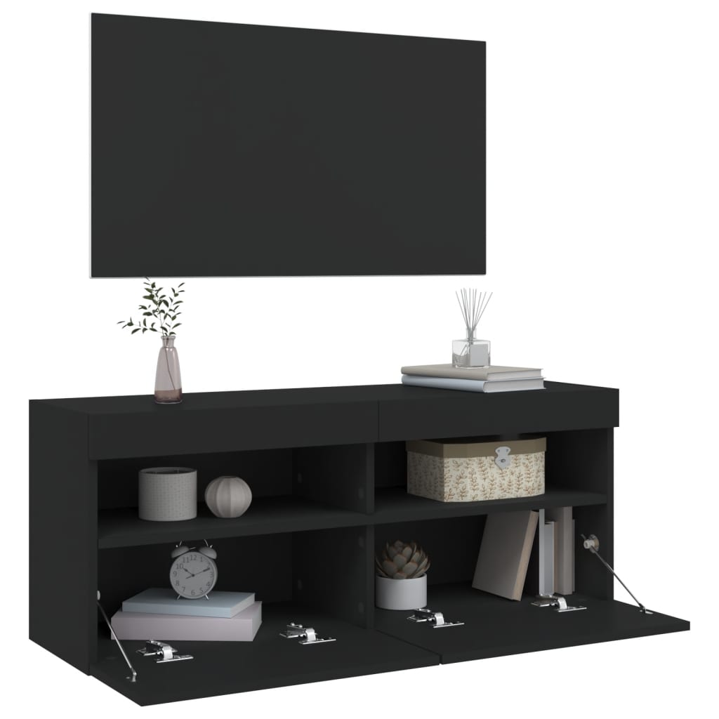 Mobile TV a Parete con Luci LED Nero 100x30x40 cm 837212