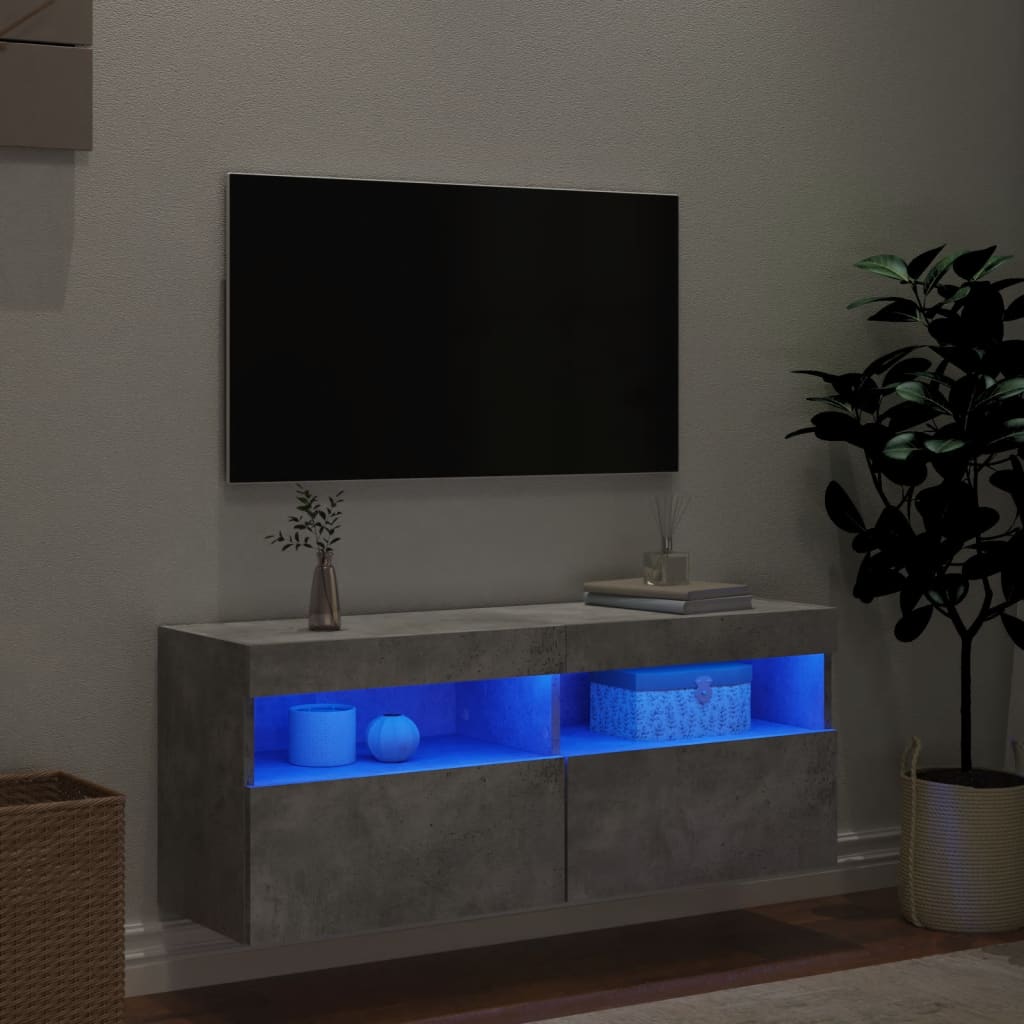 Mobile TV a Parete con Luci LED Grigio Cemento 100x30x40 cm 837214