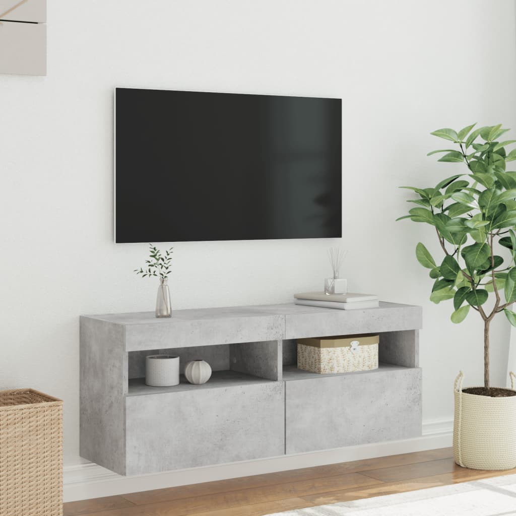 Mobile TV a Parete con Luci LED Grigio Cemento 100x30x40 cm 837214