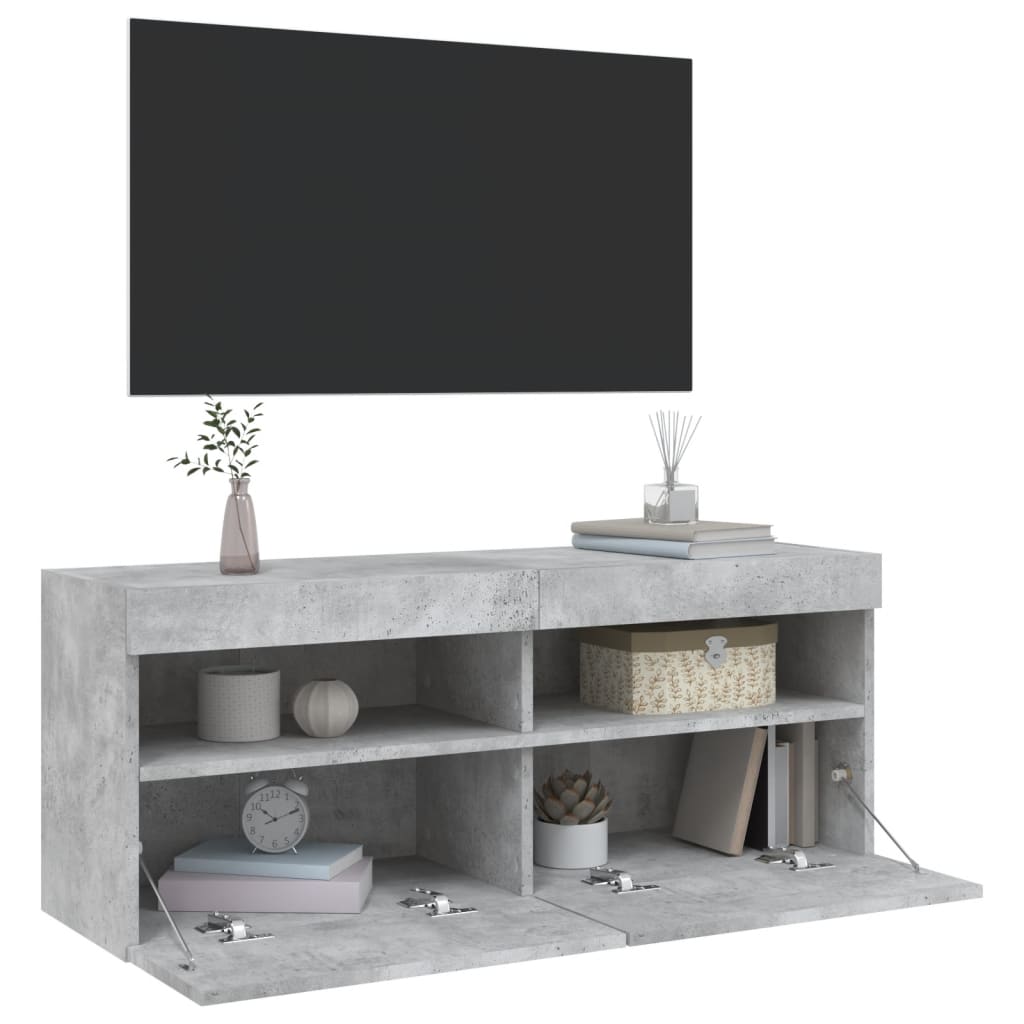 Mobile TV a Parete con Luci LED Grigio Cemento 100x30x40 cm 837214