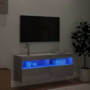 Mobile TV a Parete con Luci LED Grigio Sonoma 100x30x40 cm 837216