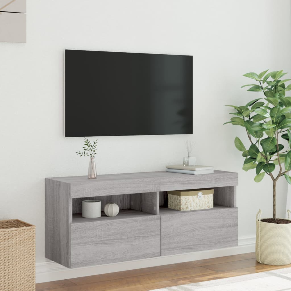 Mobile TV a Parete con Luci LED Grigio Sonoma 100x30x40 cm 837216