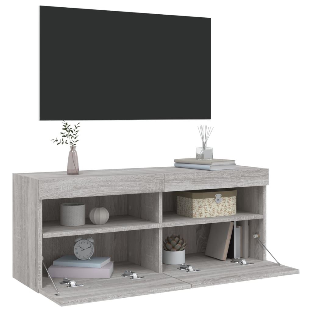 Mobile TV a Parete con Luci LED Grigio Sonoma 100x30x40 cm 837216