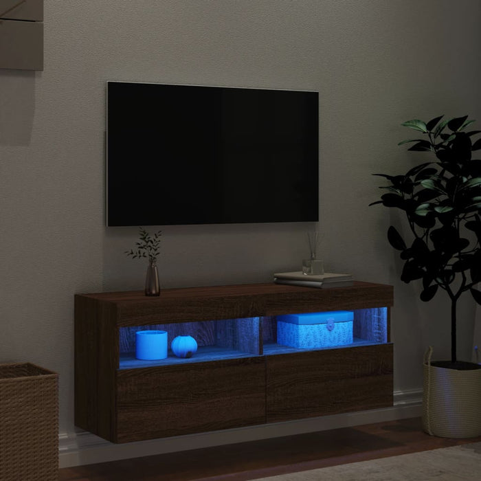 Mobile TV a Parete con Luci LED Rovere Marrone 100x30x40 cm 837217