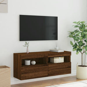 Mobile TV a Parete con Luci LED Rovere Marrone 100x30x40 cm 837217