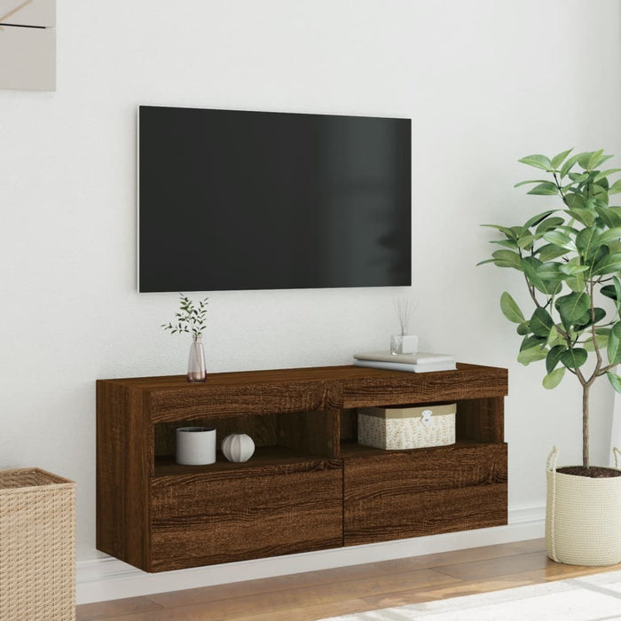 Mobile TV a Parete con Luci LED Rovere Marrone 100x30x40 cm 837217