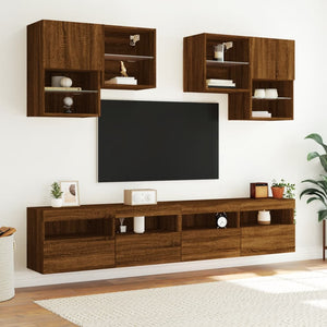 Mobile TV a Parete con Luci LED Rovere Marrone 100x30x40 cm 837217