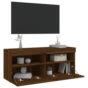 Mobile TV a Parete con Luci LED Rovere Marrone 100x30x40 cm 837217